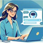 Woman at laptop interacting with AI chatbot