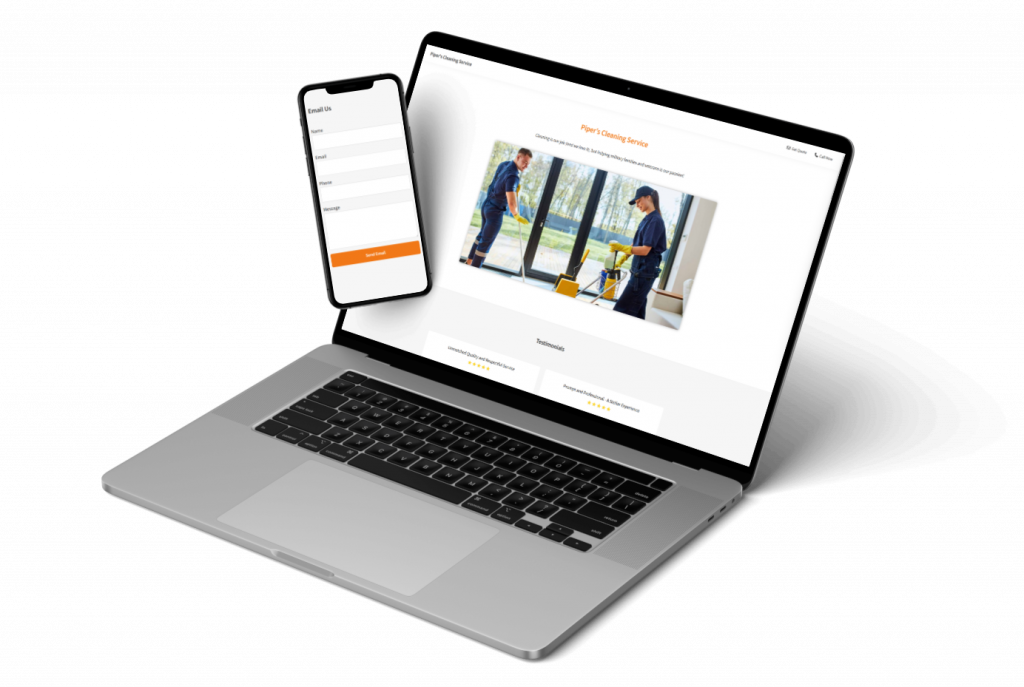 Mockup showing website for Piper's Cleaning Service on both a laptop and mobile phone