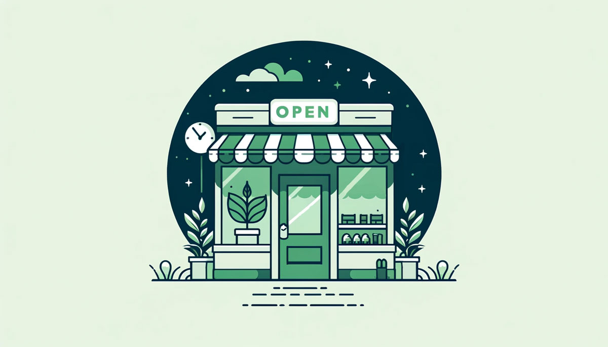 Illustration of a business with "Open" sign