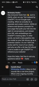 Comment from ad that claims to get you indexed by ChatGPT which makes more false claims