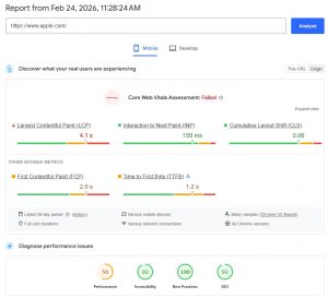 apple.com page speed score results