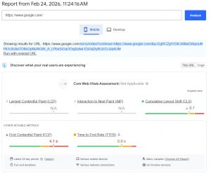 google.com page speed score results