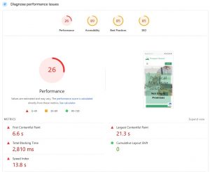 Prospect Genius page speed score data