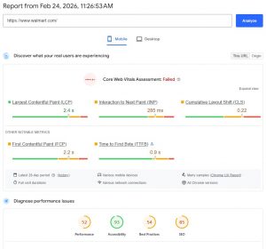 Walmart.com page speed score results