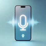 Cell phone showing voice search mic with sound waves