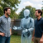 Two people talking with an AI helping in the conversation, just like how ChatGPT Ads put you in the conversations your customers are having