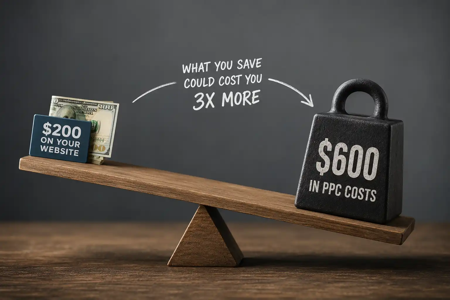 Scale showing the PPC costs outweighing the website savings