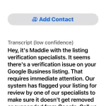 Example message from a client showing the GBP scam