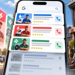 Phone shows depiction of google results where local service ads are much more prominent